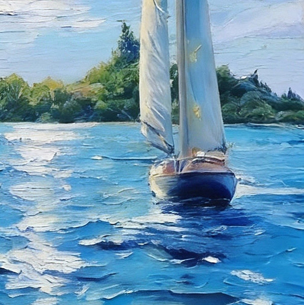 Sailboat on the Azure Sea, Seascape Painting, Small Landscape Paintings, Original Small Paintings on Canvas, Small Paintings on Canvas, Hand Painted Canvas Art-HomePaintingDecor