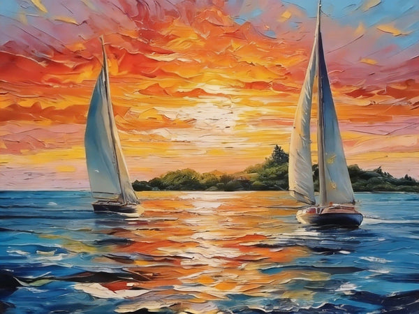 Small Wall Paintings, Sailboat at Sunset, Landscape Canvas Paintings, On Canvas Small Paintings, Hand Painted Canvas Art, Original Oil Paintings-HomePaintingDecor