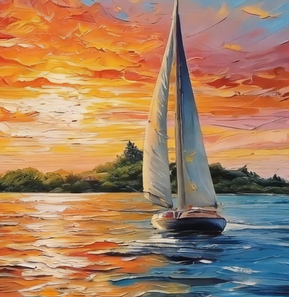 Small Wall Paintings, Sailboat at Sunset, Landscape Canvas Paintings, On Canvas Small Paintings, Hand Painted Canvas Art, Original Oil Paintings-HomePaintingDecor