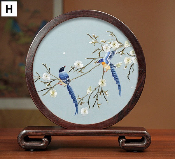 Premium Souvenir, Creative Birthday Gift, Elegant Silk Embroidery Ornaments, Traditional Chinese Suzhou Flower and Birds Silk Embroidery, Exclusive Business Presents-HomePaintingDecor