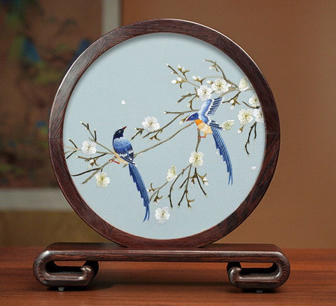 Creative Birthday Gift, Premium Souvenir, Elegant Silk Embroidery Ornaments, Traditional Chinese Suzhou Flower and Birds Silk Embroidery, Exclusive Business Presents-HomePaintingDecor
