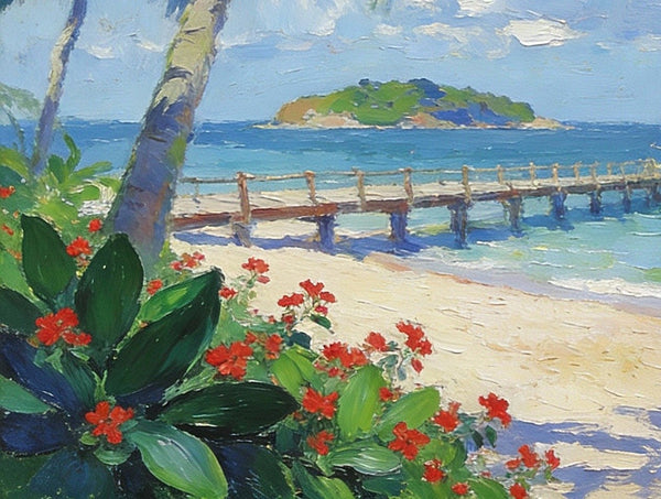 The Florida Coastal Boardwalk, On Canvas Small Oil Paintings, Palette Knife Artwork, Landscape Canvas Paintings, Hand Painted Canvas Art, Original Oil Paintings-HomePaintingDecor