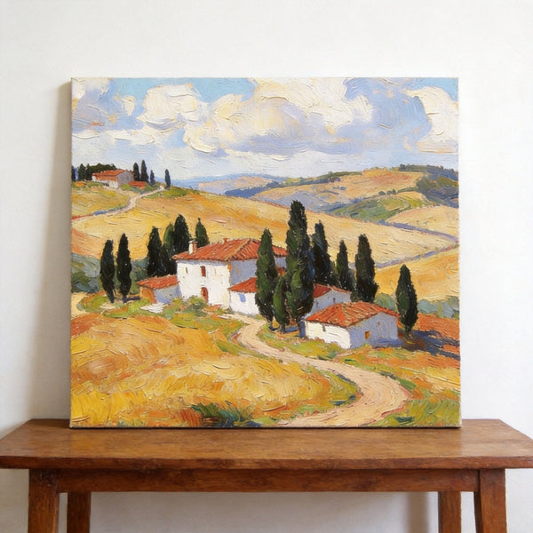 Small Canvas Artwork,Tuscan Hills Under Sunlit Clouds, Buy Small Artwork Online, Hand Painted Canvas Art, Original Landscape Paintings