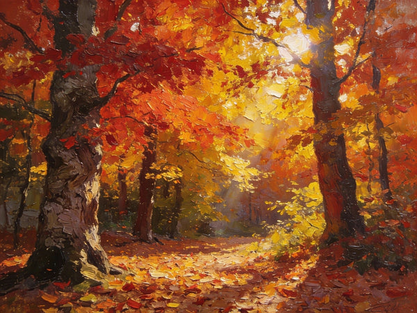 Small Wall Paintings, Autumn Woods, A Luminous Forest Landscape, Small Oil Paintings on Canvas, Original Artwork Small Paintings, Hand Painted Canvas Art, Heavy Texture Oil Paintings-HomePaintingDecor