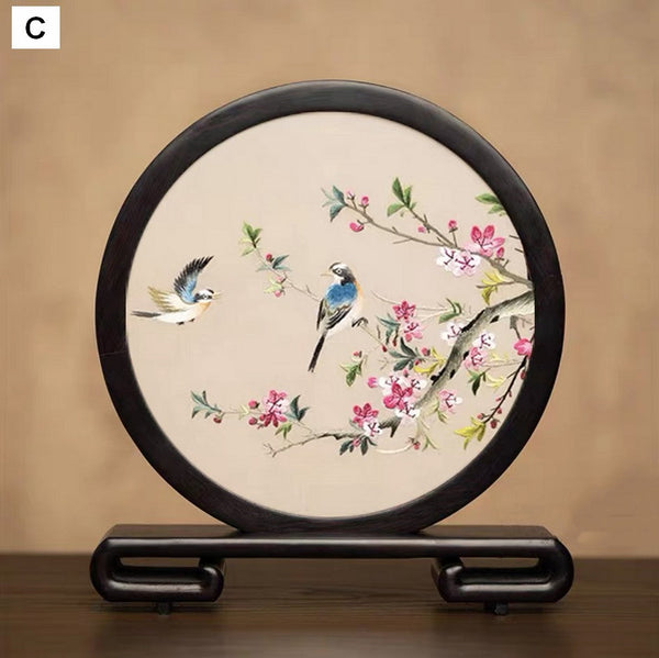 Exclusive Business Present, Flower and Bird Embroidered Decor, Unique Birthday Gift, Traditional Chinese Suzhou Embroidery Ornament, Premium Souvenir-HomePaintingDecor