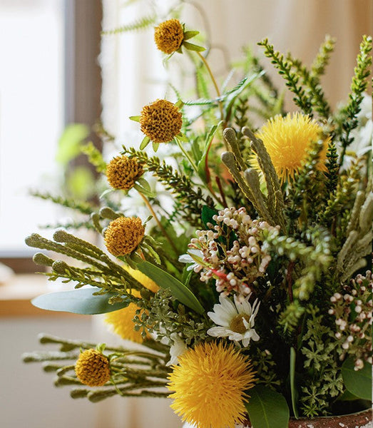 Beautiful Modern Artificial Flowers for Dining Room Table, Dandelion, Wheat Branch, Eucalyptus Globulus, Unique Flower Arrangement for Home Decoration-HomePaintingDecor