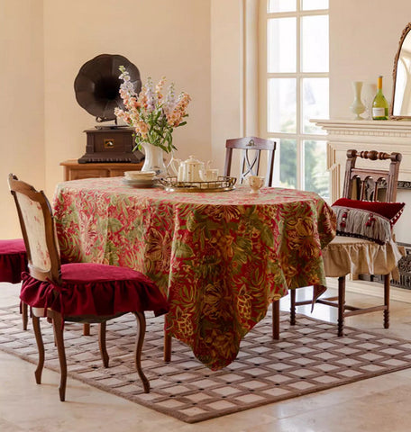 Large Modern Rectangle Tablecloth for Dining Table, Flower Pattern Red Table Covers for Round Table, Farmhouse Table Cloth for Oval Table-HomePaintingDecor