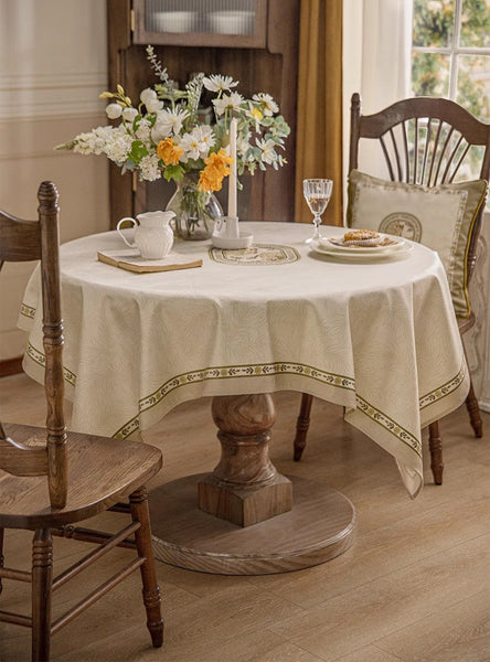 Cream Color Table Cover for Dining Room Table, French Style Tablecloth for Dining Table, Modern Rectangle Tablecloth for Oval Table-HomePaintingDecor