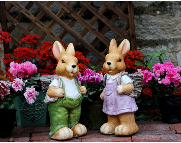 Garden Animal Statues, Large Garden Statues, Large Rabbit Statue for Garden, Bunny Flower Pot, Garden Ornament, Gardening Decoration Ideas-HomePaintingDecor