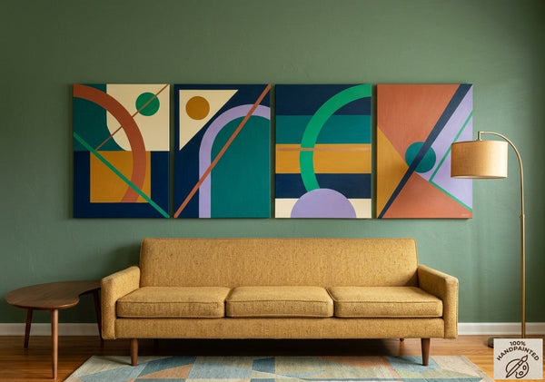 Abstract Geometric Art, Modern Paintings for Living Room, Multi Panel Wall Art Painting-HomePaintingDecor