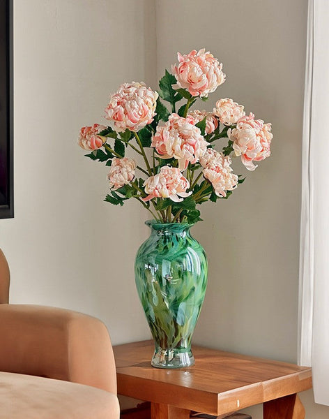 Unique Modern Vases for Flowers, Handmade Flower Vases on Table, Large Green Glass Flower Vases, Modern Glass Flower Vases-HomePaintingDecor