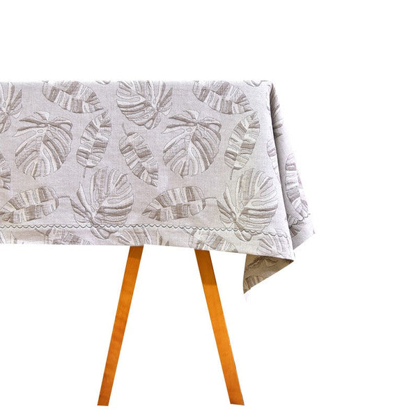 Monstera Leaf Modern Table Cloths for Kitchen, Simple Contemporary Grey Cotton Tablecloth, Large Rectangle Table Covers for Dining Room Table, Square Tablecloth for Round Table-HomePaintingDecor