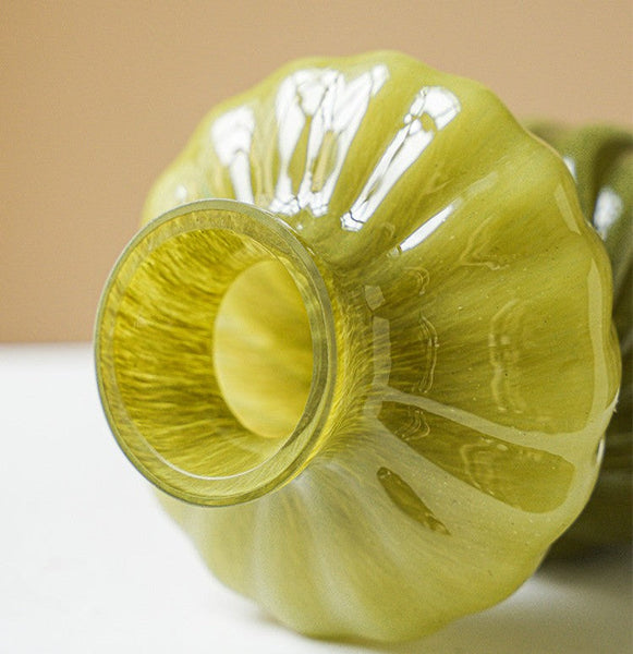Handmade Contemporary Glass Vases, Modern Green Vases for Living Room, Mid Century Vases for Flowers, Unique Decorative Glass Vase, Centerpiece Vases on Table-HomePaintingDecor
