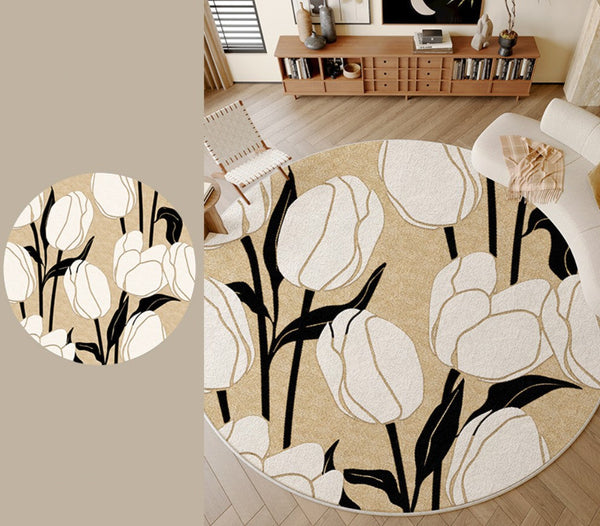 Tulip Circular Modern Rugs under Chairs, Geometric Round Rugs for Dining Room, Bedroom Abstract Modern Area Rugs, Contemporary Modern Rugs for Living Room-HomePaintingDecor