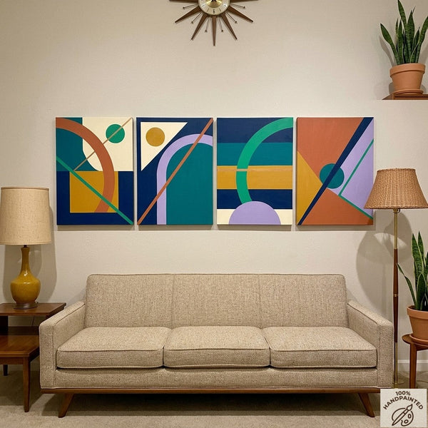 Abstract Geometric Art, Modern Paintings for Living Room, Multi Panel Wall Art Painting-HomePaintingDecor