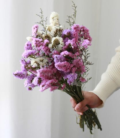 Dried Flowers, Flower Bunches, Dried Floral, A Bunch Dried Myosotis Flowers with Limoniums-HomePaintingDecor
