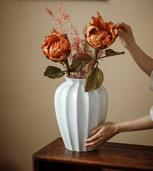 Large Flower Vases on Table, Centerpiece Ceramic Bud Vases, Porcelain Flower Vases, Handmade Water Holding Flower Vase-HomePaintingDecor