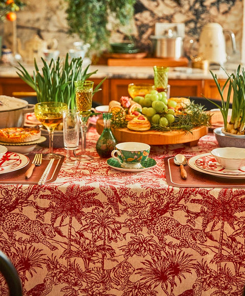 Modern Rectangle Tablecloth for Dining Room Table, Jungle Animals Leopard Parrot Pattern Tablecloth for Home Decoration, Large Square Tablecloth, Christmas Tablecloth-HomePaintingDecor