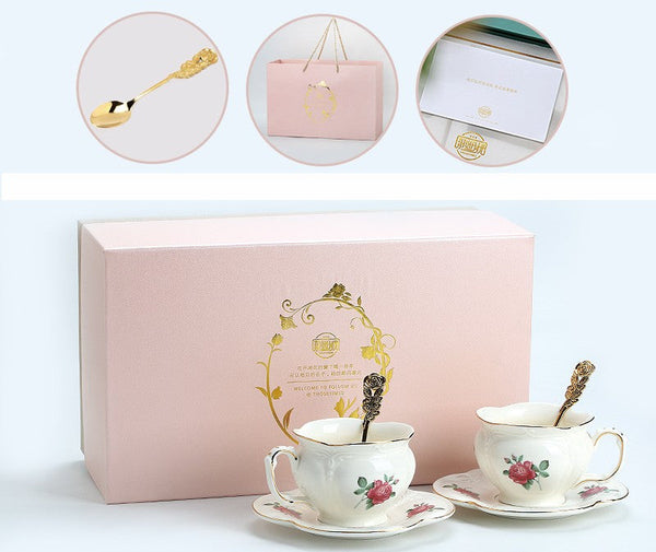 British Royal Ceramic Cups for Afternoon Tea, Elegant Ceramic Coffee Cups, Rose Bone China Porcelain Tea Cup Set, Unique Tea Cup and Saucer in Gift Box-HomePaintingDecor