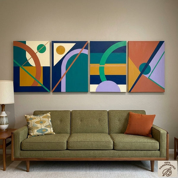 Abstract Geometric Art, Modern Paintings for Living Room, Multi Panel Wall Art Painting-HomePaintingDecor
