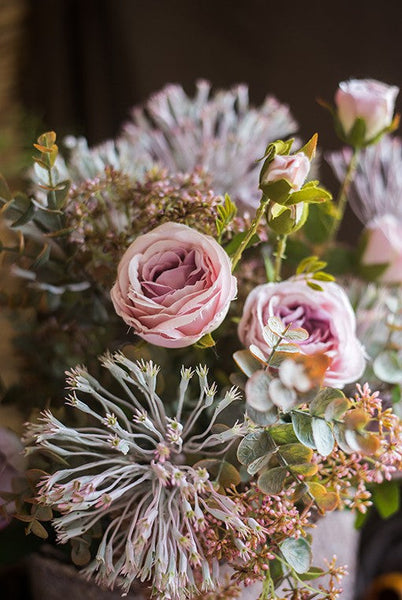 Modern Artificial Flowers for Home Decoration, Rose Flowers, Eucalyptus Globulus, Holly Leaf, Bedroom Flower Arrangement Ideas, Spring Flower Arrangement for Living Room-HomePaintingDecor