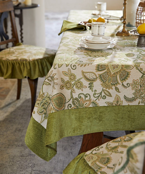 Long Rectangular Tablecloth for Round Table, Extra Large Modern Tablecloth Ideas for Dining Room Table, Green Flower Pattern Table Cover for Kitchen, Outdoor Picnic Tablecloth-HomePaintingDecor
