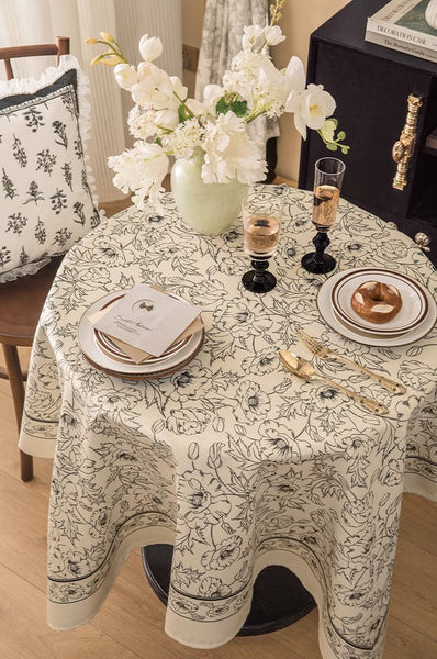 Large Flower Pattern Table Cover for Dining Room Table, Rectangular Tablecloth for Dining Table, Modern Rectangle Tablecloth for Oval Table-HomePaintingDecor