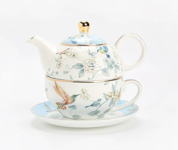 Stackable Teapot and Cup Set, Ceramic Tea Pot with Integrated Cup, Porcelain Teapot with Matching Cup and Saucer in Gift Box, Mother-and-Baby Teapot with Matching Saucer-HomePaintingDecor