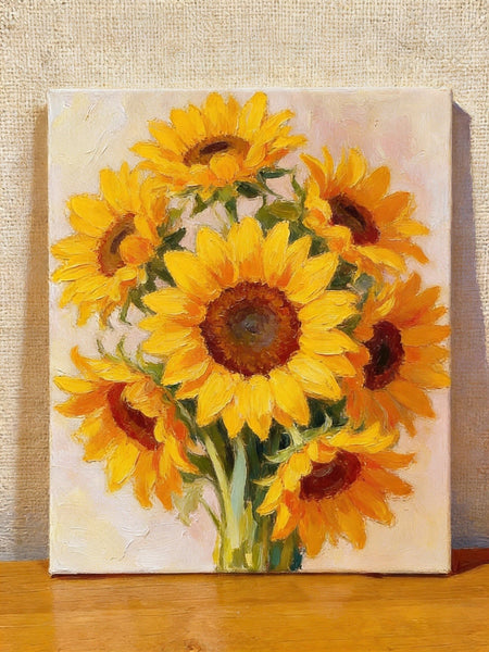 Original Still Life Paintings, A Bunch of Blooming Sunflowers, Hand Painted Canvas Art, Original Flower Paintings, Small Canvas Artwork-HomePaintingDecor