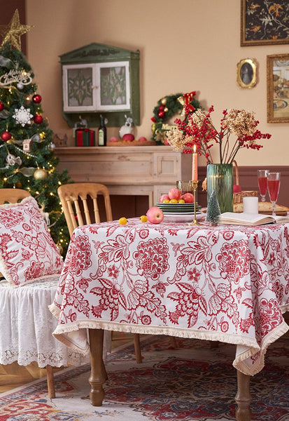 Flower Pattern Tablecloth for Holiday Decoration, Square Tablecloth for Round Table, Large Cotton Rectangle Tablecloth for Home Decoration, Farmhouse Table Cloth Dining Room Table-HomePaintingDecor
