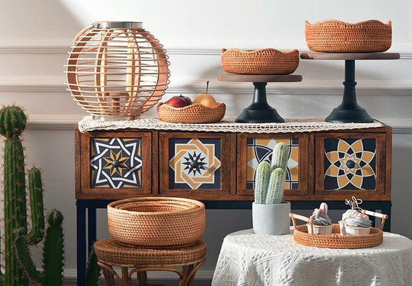 Woven Round Storage Basket, Rattan Storage Basket, Fruit Basket, Storage Baskets for Kitchen-HomePaintingDecor