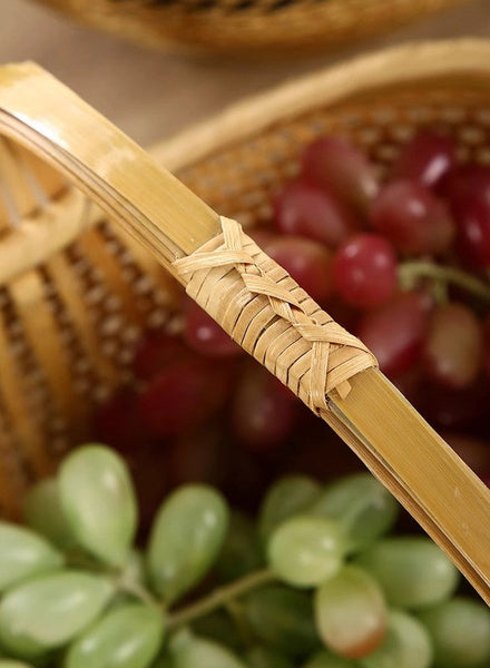 Natural Hand-woven Bamboo Basket, Extra Large Picnic Food Basket with Handle, Lovely Bamboo Baskets for Vegetable, Natural Fruit Basket Kitchen Storage Baskets-HomePaintingDecor