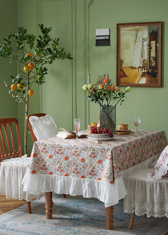Extra Large Rectangle Tablecloth for Dining Room Table, Natural Spring Flower Farmhouse Table Cloth, Flower Pattern Cotton Tablecloth, Square Tablecloth for Round Table-HomePaintingDecor