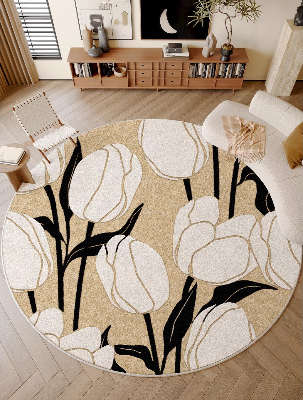 Tulip Circular Modern Rugs under Chairs, Geometric Round Rugs for Dining Room, Bedroom Abstract Modern Area Rugs, Contemporary Modern Rugs for Living Room-HomePaintingDecor