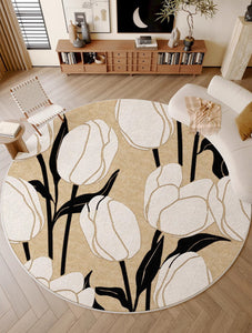 Tulip Circular Modern Rugs under Chairs, Geometric Round Rugs for Dining Room, Bedroom Abstract Modern Area Rugs, Contemporary Modern Rugs for Living Room-HomePaintingDecor