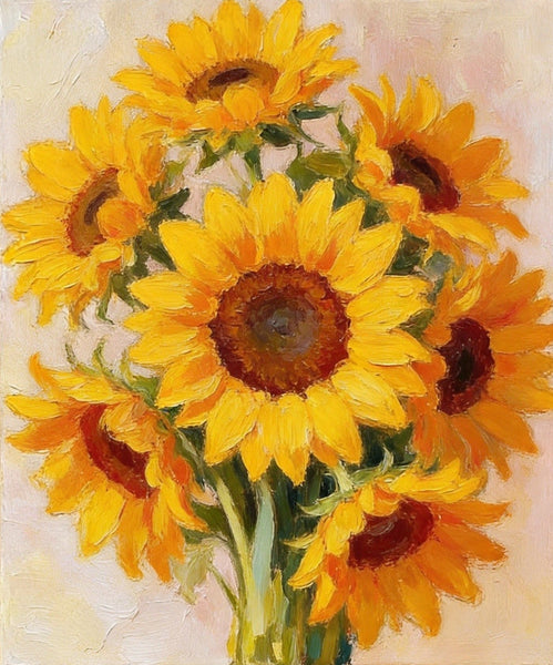 Original Still Life Paintings, A Bunch of Blooming Sunflowers, Hand Painted Canvas Art, Original Flower Paintings, Small Canvas Artwork-HomePaintingDecor