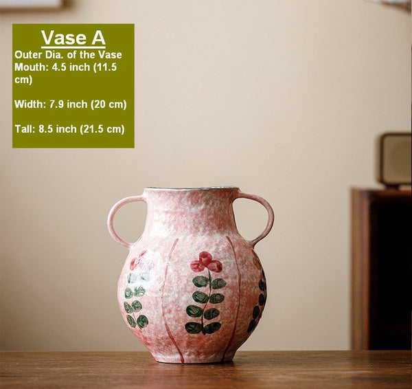 Rustic Pottery Flower Vases, Small Flower Vases on Table, Pink Bud Vases, Handmade Water Holding Flower Vases-HomePaintingDecor