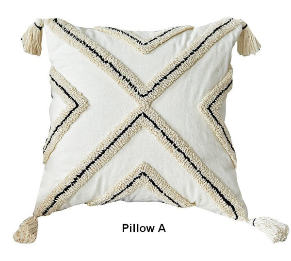 Geometric Square Modern Throw Pillows for Couch, Beige Decorative Throw Pillows, Contemporary Throw Pillow for Interior Design-HomePaintingDecor
