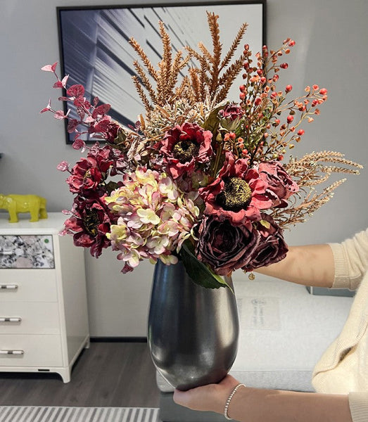 Creative Faux Silk Floral Bouquet Table Centerpiece, Large Bunch of Flowers Arrangement Interior Design, Creative Modern Artificial Floral Arrangement-HomePaintingDecor