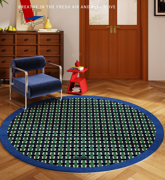 Abstract Contemporary Round Rugs under Chairs, Mid Century Circular Rugs for Bedroom, Modern Rugs for Dining Room, Geometric Modern Rugs for Living Room-HomePaintingDecor