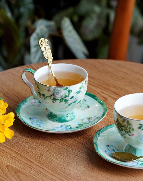 Elegant Coffee Cup, Porcelain Tea Saucer, Ceramic Tea Cup Set, Luxury Tea Cup Set, British Tea Cup Set-HomePaintingDecor