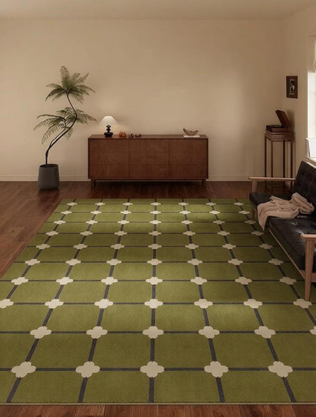 Minimalist Geometric Rugs for Living Room, Green Absract Rugs for Bedroom, Living Room Contemporary Modern Rugs, Mid Century Modern Rugs-HomePaintingDecor