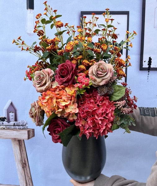Modern Artificial Floral Arrangement for Bedroom, Large Bunch of Autumn Flowers Arrangement Interior Design, Creative Faux Silk Floral Bouquet Table Centerpiece-HomePaintingDecor