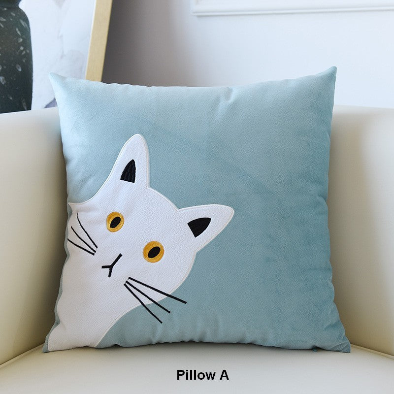 Lovely Cat Pillow Covers for Kid's Room, Modern Sofa Decorative Pillows, Cat Decorative Throw Pillows for Couch, Modern Decorative Throw Pillows-HomePaintingDecor