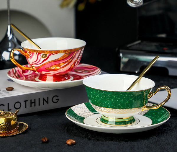 Ceramic Coffee Cup with Saucer Set of 2 Cups, Beautiful British Tea Cup and Saucer, Creative Porcelain Tea Cup Saucer Set, 6.8 oz Tea Cup and Saucer in Gift Box-HomePaintingDecor