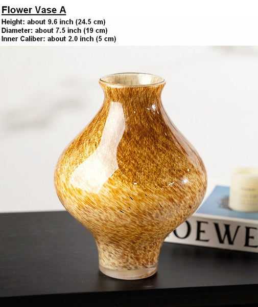 Modern Glass Bud Vases, Centerpiece Vases on Table, Handmade Liuli Vases, Color Glaze Vase, Contemporary Vases for Modern Home Decor-HomePaintingDecor