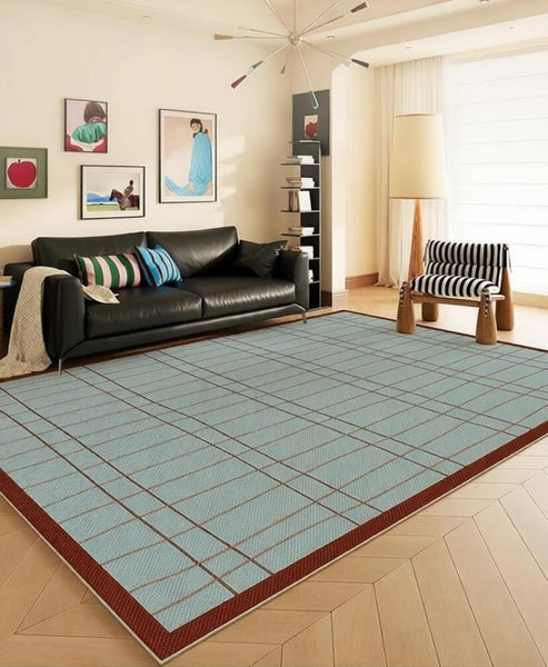 Modern Living Room Rug Ideas, Mid Century Contemporary Rugs, Geometric Modern Area Rugs, Blue Modern Rugs for Dining Room-HomePaintingDecor
