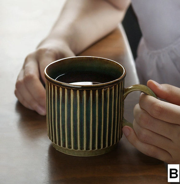 Unique Tea Cup, 10 oz Creative Brown Green Ceramic Coffee Mugs, Large Modern Handmade Pottery Coffee Cup, Large Capacity Coffee Mugs-HomePaintingDecor
