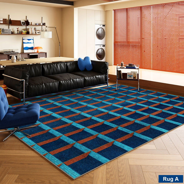 Living Room Rug Ideas, Mid Century Modern Rugs, Bedroom Modern Floor Carpet, Blue Modern Rug Designs, Contemporary Modern Rugs for Dining Room-HomePaintingDecor