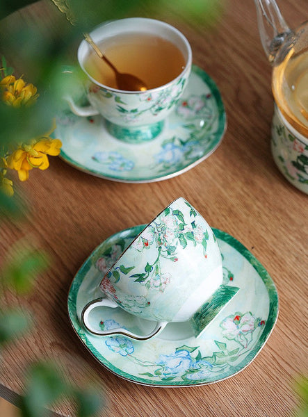 Elegant Coffee Cup, Porcelain Tea Saucer, Ceramic Tea Cup Set, Luxury Tea Cup Set, British Tea Cup Set-HomePaintingDecor